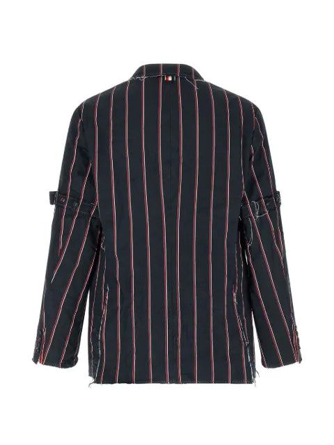 Thom Browne stripe Mogador sportcoat with armbands and fray edge