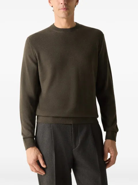 Zegna dark olive green Oasi cashmere crewneck sweater