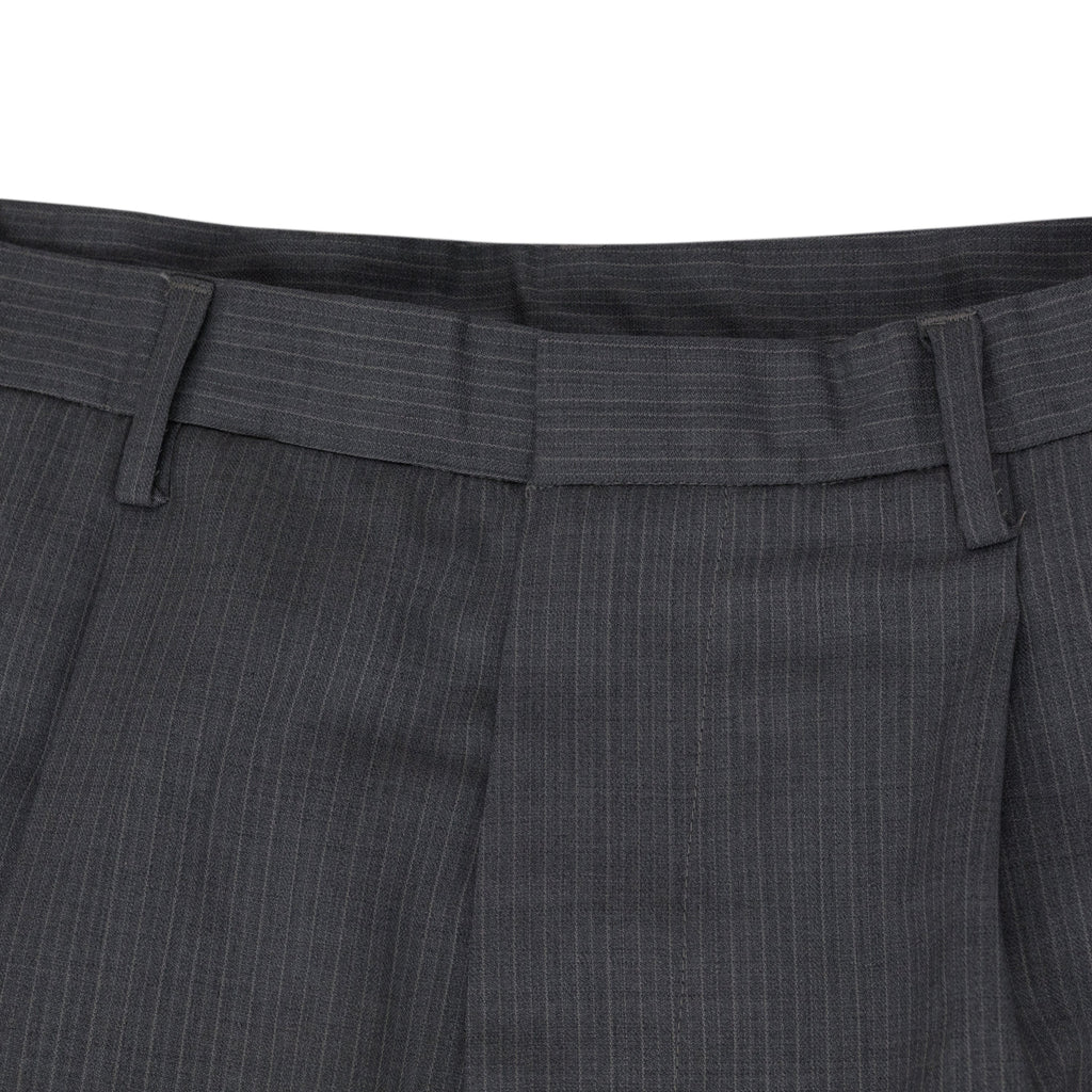 Grey Pleated Striped Trousers