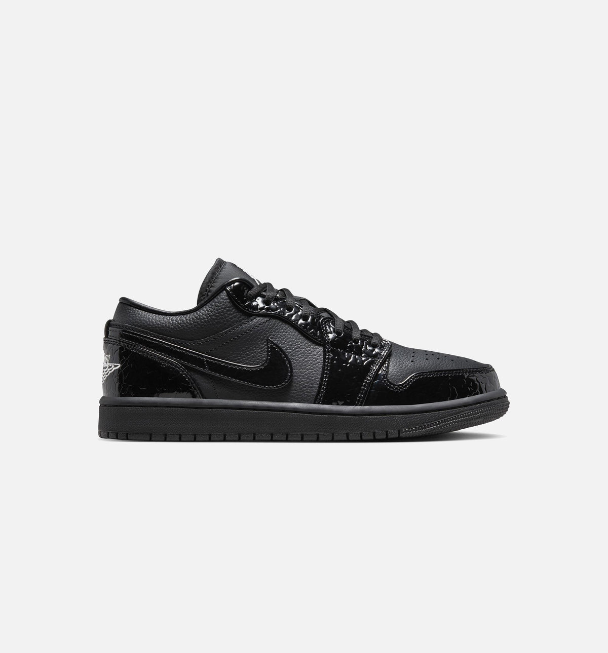 Air Jordan 1 Low Patent Elephant - Women's Lifestyle Shoe (Black/Black/White/Metallic Silver)