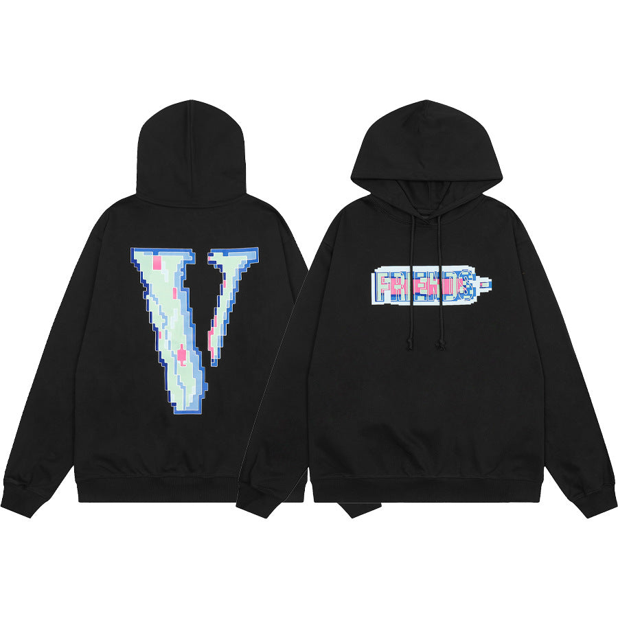 Vlone Multi Pattern Big V Graphic Oversized Hoodie Streetwear Unisex