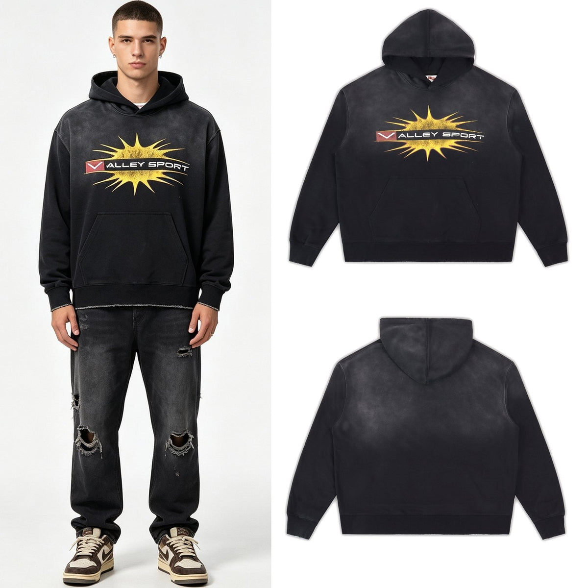 Valley Dreams Starburst Graphic Washed Black Hoodie