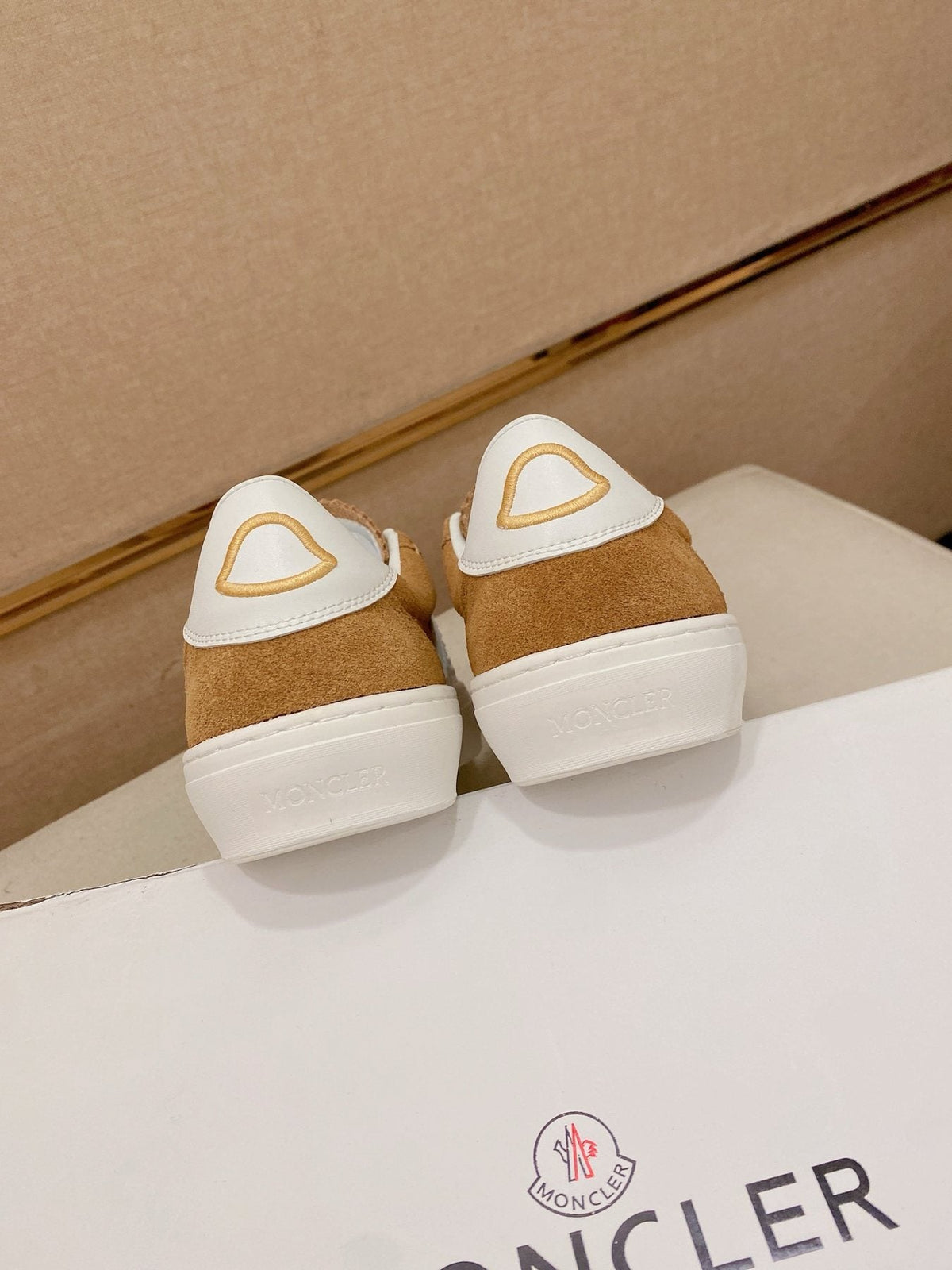 MONCLER Tan and White Stripe Sneakers