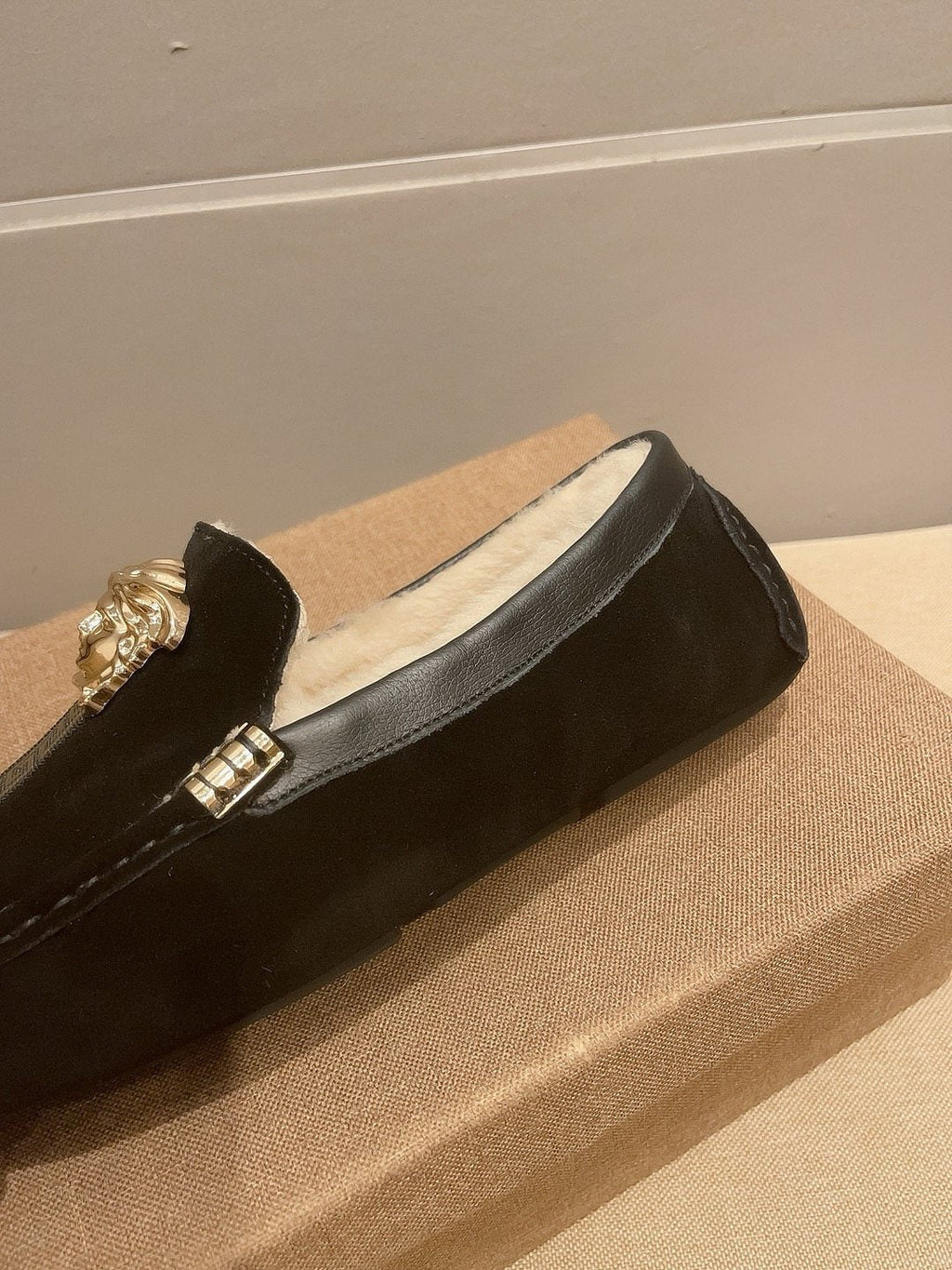 Versace Men's Black Gold-Detail Slip-On Shoes