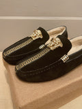 Versace Men's Black Gold-Detail Slip-On Shoes