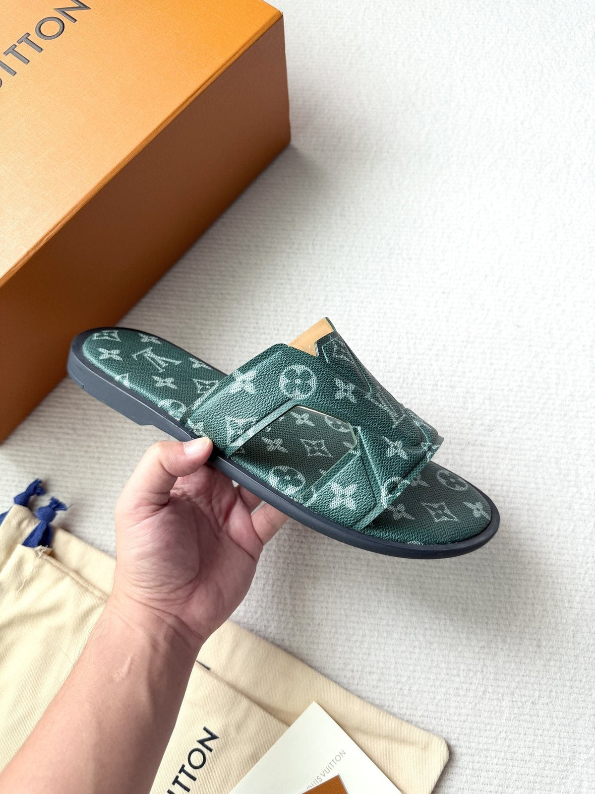 Louis Vuitton Dark Teal Monogram Slide Sandals - Dark Teal Green