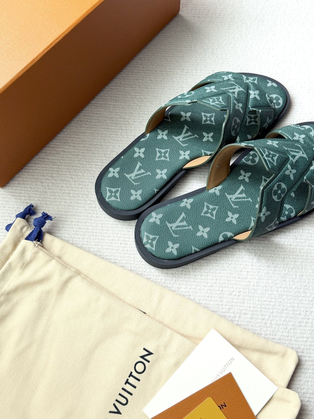 Louis Vuitton Dark Teal Monogram Slide Sandals - Dark Teal Green