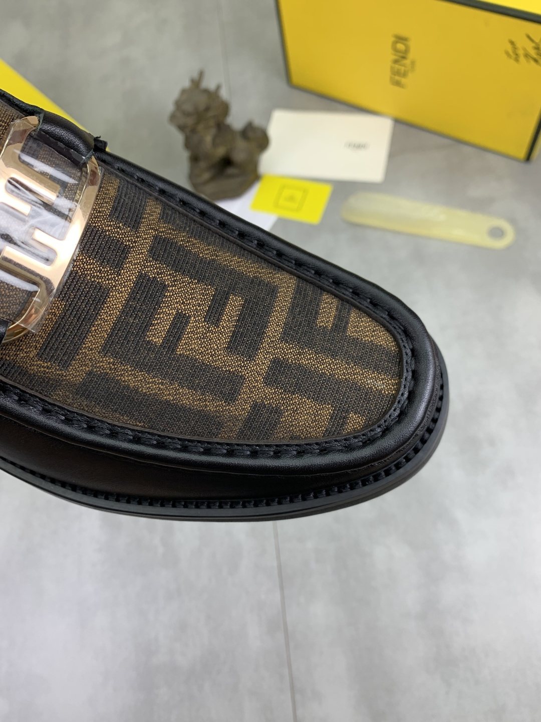 Fendi Men's Black and Brown Monogram Buckle Ankle Boots