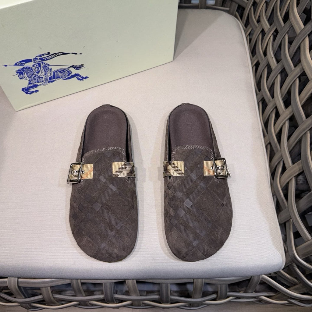 Burberry Patterned Buckle Mule Shoes
